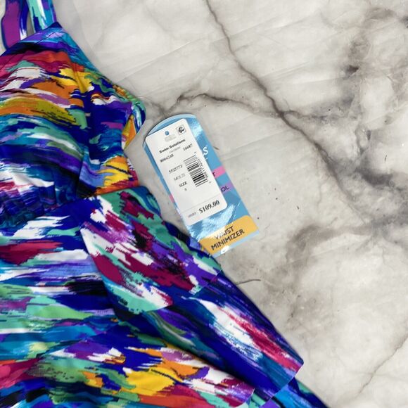 Swim Solutions Winning Streak Tiered Tummy-Control One Piece 8 Watercolor New - Picture 3 of 6